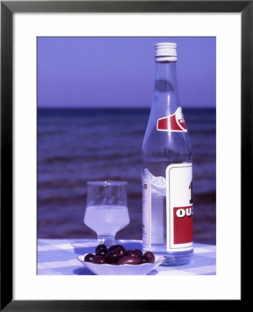 Ouzo And Plate Of Black Olives, Greece by Steve Outram Pricing Limited Edition Print image