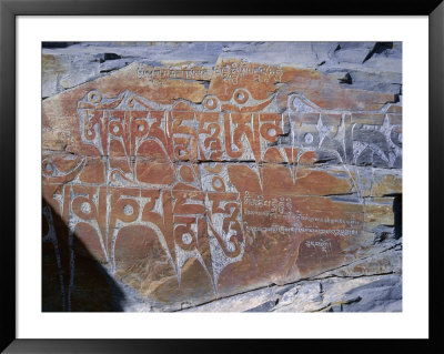 Tibetan Script Carved In Rock Face, Lhasa, Tibet, China by Gavin Hellier Pricing Limited Edition Print image