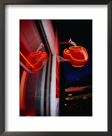 Coffee Cup Neon Sign On Pike Place Market, Seattle, Washington, Usa by Lawrence Worcester Pricing Limited Edition Print image