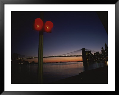 A Sunset View Of The Brooklyn Bridge And A Nearby Stoplight by Roy Gumpel Pricing Limited Edition Print image