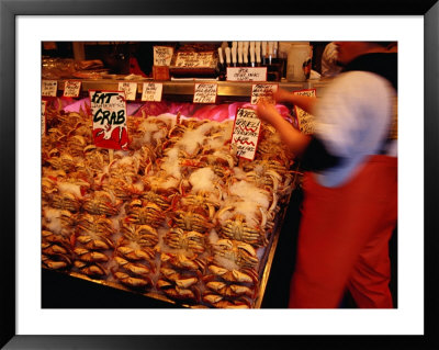Vendor And Seafood Stall At Pike Place Market, Seattle, Washington, Usa by Lawrence Worcester Pricing Limited Edition Print image