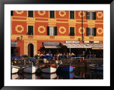 Rowing Boats Docked In Front Of Buildings, Santa Margherita, Liguria, Italy by Stephen Saks Pricing Limited Edition Print image