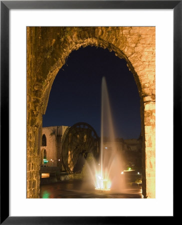 Fountain And Water Wheel On The Orontes River At Night, Hama, Syria, Middle East by Christian Kober Pricing Limited Edition Print image