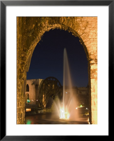 Fountain And Water Wheel On The Orontes River At Night, Hama, Syria, Middle East by Christian Kober Pricing Limited Edition Print image