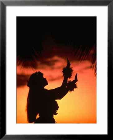 Silhouette Of Hula Dancer On Waikiki Beach At Sunset, Waikiki, U.S.A. by Ann Cecil Pricing Limited Edition Print image