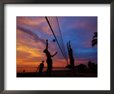 Volleyball On Playa De Los Muertos At Sunset, Mexico by Anthony Plummer Pricing Limited Edition Print image