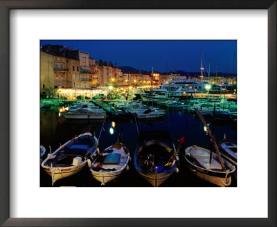 Boats In Port And Waterfront Buildings At Night, St. Tropez, France by Richard I'anson Pricing Limited Edition Print image