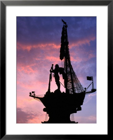 Peter The Great Monument Near Gorky Park Silhouetted At Sunset, Moscow, Russia by Jonathan Smith Pricing Limited Edition Print image