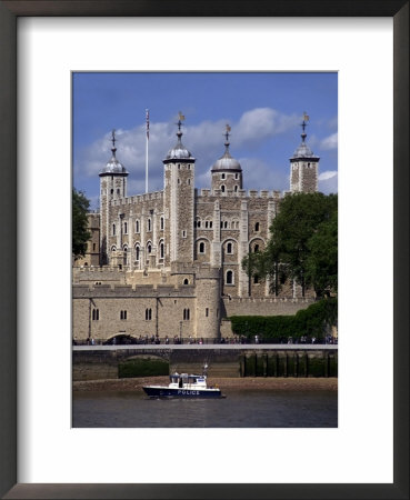 A Police Launch On The River Thames, Passing The Tower Of London, England by David Hughes Pricing Limited Edition Print image