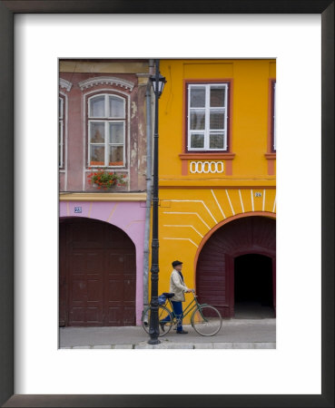 Detail Of Colourfully Painted Houses In Medieval Citadel Town, Sighisoara, Transylvania, Romania by Gavin Hellier Pricing Limited Edition Print image