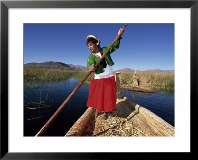 Portrait Of A Uros Indian Woman On A Traditional Reed Boat, Lake Titicaca, Peru by Gavin Hellier Pricing Limited Edition Print image