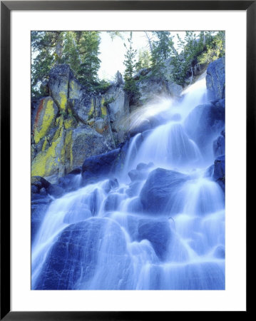 Waterfall Cascades Past Lichen-Covered Rocks, Sierra Nevada Mountains, California, Usa by Christopher Talbot Frank Pricing Limited Edition Print image