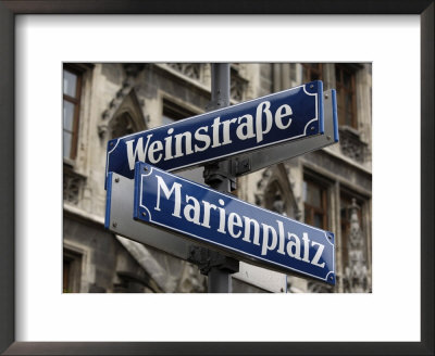 Street Signs For Marienplatz And Weinstrasse, Munich (Munchen), Bavaria (Bayern), Germany by Gary Cook Pricing Limited Edition Print image