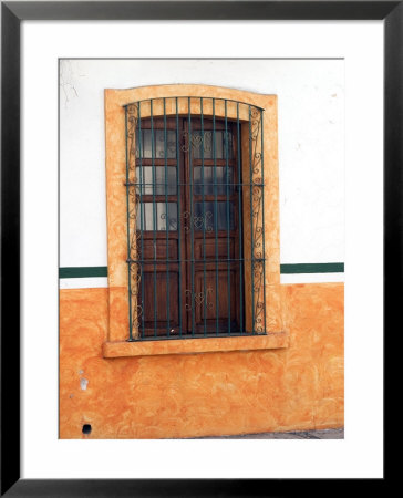 Detail Of Colorful Wooden Window And Wrought Iron Bars, Cabo San Lucas, Mexico by Nancy & Steve Ross Pricing Limited Edition Print image