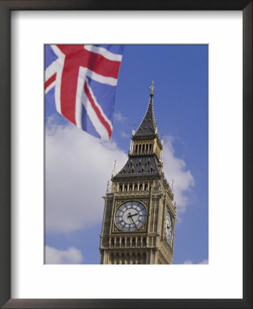 Big Ben And Union Jack Flag, Houses Of Parliament, Westminster, London by Adina Tovy Pricing Limited Edition Print image