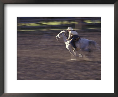 Cowgirl Rides Horse In Barrel Race Rodeo Competition, Big Timber, Montana, Usa by John & Lisa Merrill Pricing Limited Edition Print image