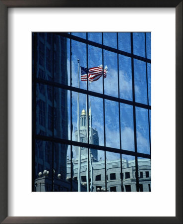 Buildings And Flag Reflected In Window, Boston, Massachusetts, Usa by Jon Davison Pricing Limited Edition Print image