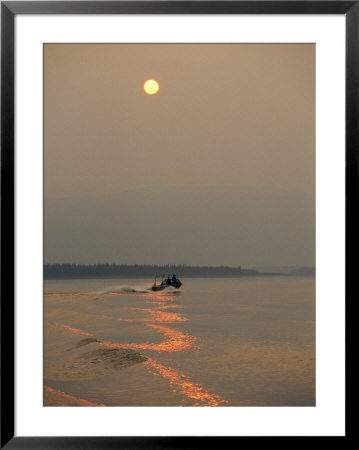 A Jet Boat Cruises Down The Mackenzie River At Sunset by Raymond Gehman Pricing Limited Edition Print image