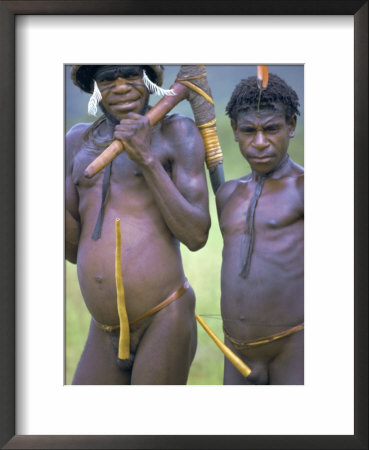 Portrait Of Two Dani Tribesmen Wearing Penis Gourds, Irian Jaya, New Guinea, Indonesia by Claire Leimbach Pricing Limited Edition Print image