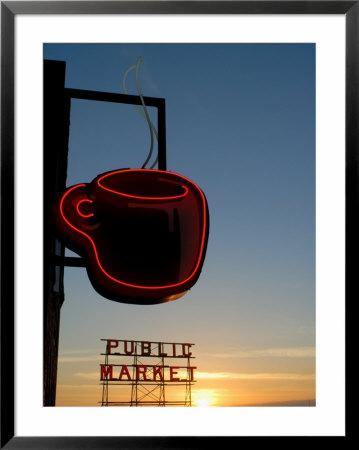 Neon Sign For Coffee, Post Alley, Seattle, Washington State, Usa by Aaron Mccoy Pricing Limited Edition Print image