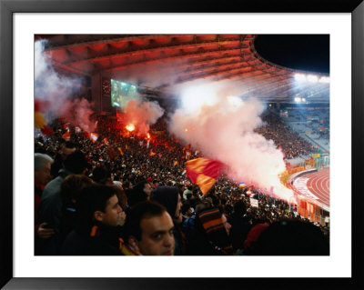 Flares In Curva Sud Stand At Champions League Game Stadio Olimpico, Rome, Italy by Martin Moos Pricing Limited Edition Print image
