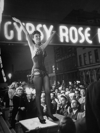 Gypsy Rose Lee Performing Her Strip-Tease Act During A Traveling Carnival Show by George Skadding Pricing Limited Edition Print image