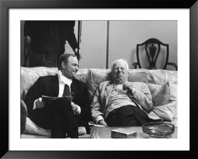 Actor Marlon Brando With Dir. Charlie Chaplin, Break In The Filming Of A Countess From Hong Kong by Alfred Eisenstaedt Pricing Limited Edition Print image