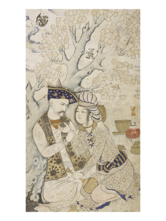Portrait Of Shah Abbas I Embracing One Of His Pages, Safavid Dynasty, Persian, 1627 by Mohamed Qasim Mussarvir Pricing Limited Edition Print image