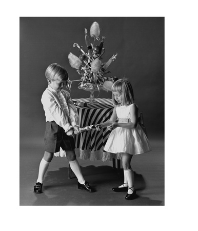Children Pulling A Christmas Cracker, 1962 by John French Pricing Limited Edition Print image