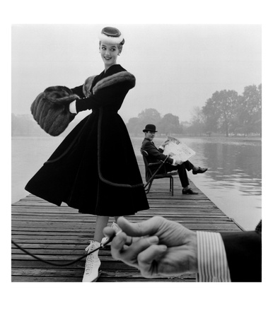 Skater In A Digby Morton Fur Trimmed Velvet Coat And Michael Bentley In The Background, 1955 by John French Pricing Limited Edition Print image