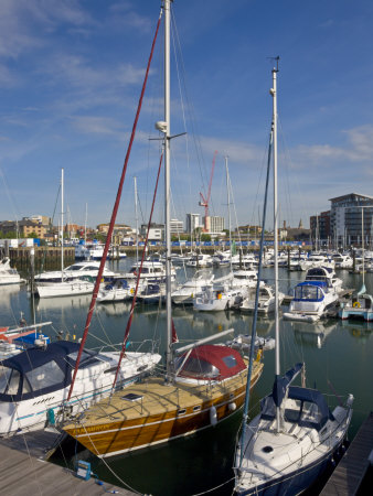 Yachts Moored At Ocean Village Marina, Southampton, Hampshire, England, United Kingdom, Europe by Adam Burton Pricing Limited Edition Print image