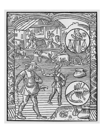October, Sowing, Ploughing And Threshing, Libra, Illustration From The 'Almanach Des Bergers', 1491 by Pierre Le Rouge Pricing Limited Edition Print image