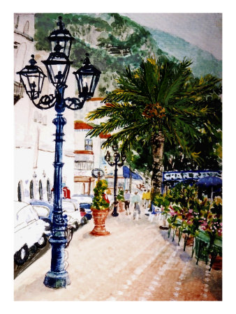 Mediterranean Style Plaza With Cafe And Palm Tree by Images Monsoon Pricing Limited Edition Print image