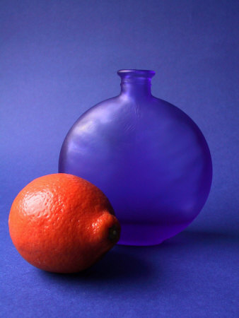 Blue Glass Vase And Orange by Ilona Wellmann Pricing Limited Edition Print image