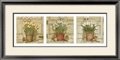 Potted Flowers, Three Panels I by Herve Libaud Pricing Limited Edition Print image