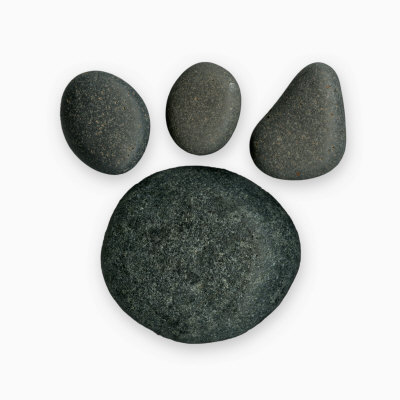 Black Stones From The Volcanic Island Of Chios Arranged Like A Paw Print by Josie Iselin Pricing Limited Edition Print image