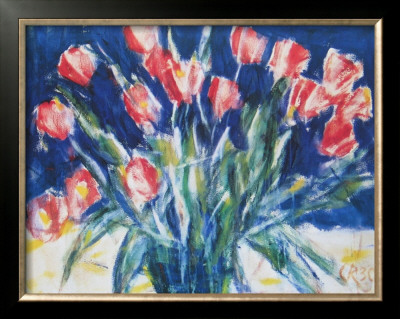 Red Tulips On Blue, 1930 by Christian Rohlfs Pricing Limited Edition Print image