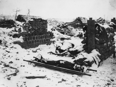 Bodies On Stretchers In The Snow On The British Front In France During World War I In 1917 by Robert Hunt Pricing Limited Edition Print image