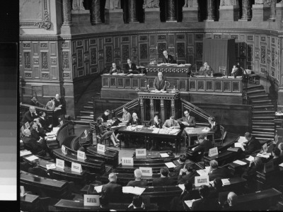 Lord A. Alexander Addressing Plenary Session Of Un-Sponsored Foreign Ministers' Peace Conference by Gjon Mili Pricing Limited Edition Print image