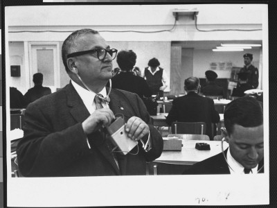 Harry Golden Listening To Nazi War Criminal Adolf Eichmann's Trial Proceedings From Press Room by Gjon Mili Pricing Limited Edition Print image