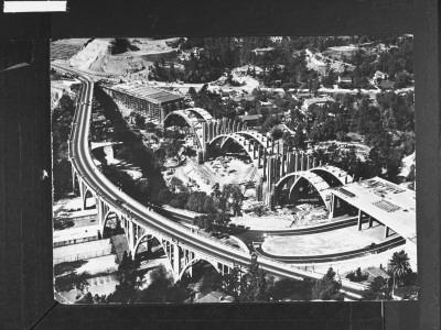 Construction On New Six-Lane Bridge Spanning The Arroyo Seco On The Hollywood Freeway by J. R. Eyerman Pricing Limited Edition Print image