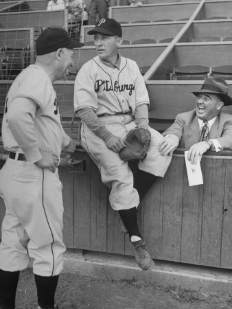 Pirates Manager Billy Meyer, Bing Crosby And Albert B. Chandler Sitting In The Bleachers by Loomis Dean Pricing Limited Edition Print image