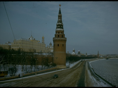 Wintry Vista Encompassing Frozen Moscow River, Kremlin Tower And Palace by Carl Mydans Pricing Limited Edition Print image