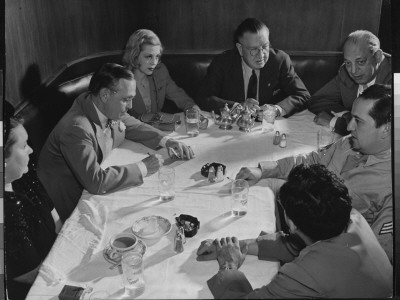 Writer Damon Runyon And Wife At Restaurant With Unidentified Others by Gjon Mili Pricing Limited Edition Print image