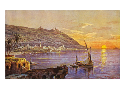 Haifa And Mount Carmel - Sunset On The Waterfront With Boats by Hugh Thomson Pricing Limited Edition Print image
