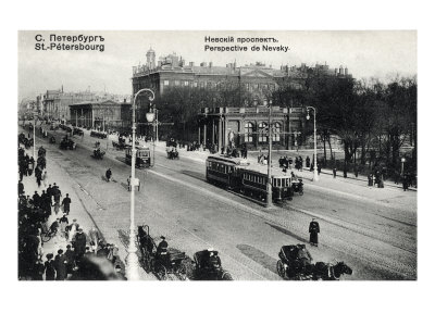 St Petersburg - View Of The Russian City Overlooking The Main Street Nevsky Prospect / Neva Avenue by Harold Copping Pricing Limited Edition Print image