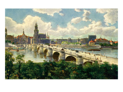 Dresden, View Of City With Konig Friedrich August Bridge, River Elbe, Theaterplatz And Schlossplatz by Harold Copping Pricing Limited Edition Print image