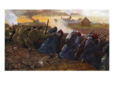 British Troops Fighting With The French To Stop The First German Onrush, Autumn 1914 by Daniel Maclise Pricing Limited Edition Print image