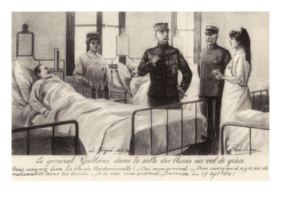 Joseph Gallieni Depicted On A Postcard Visiting The Wounded, 1914 by Hugh Thomson Pricing Limited Edition Print image