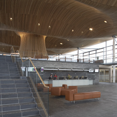 National Assembly For Wales, Cardiff, Reception Area Overall With Figures by Richard Bryant Pricing Limited Edition Print image